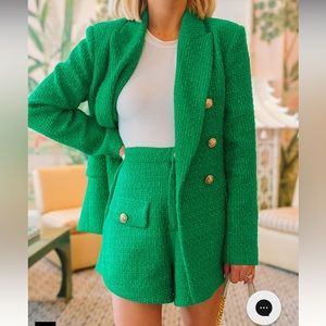 Buddy love—MAE TWEED HIGH-WAISTED SHORTS - GREEN